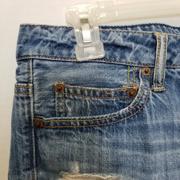 American Eagle shorts 2 distressed denim jean micro mini low rise Y2K whiskered - Picture 3 of 14